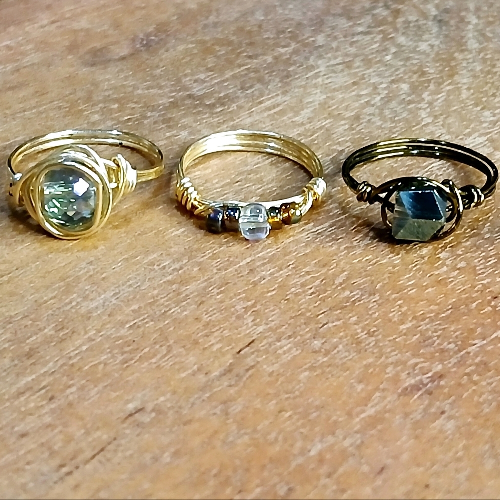 3 piece beaded ring set, wire wrapped rings, boho rings - Picture 1 of 5